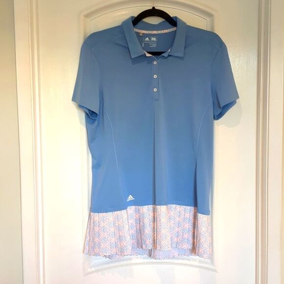 Adidas Preppy Tennis Dress Blue Button Down Polo 1 piece Athletic Flippy Skirt L - Picture 1 of 8